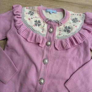 Hill House Desk Sweater Cardigan Wool Pearl Fair Isle Ruffle Size M